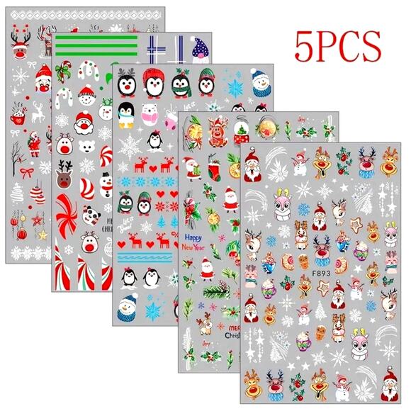 5 pc Christmas Cartoon Nail Art Stickers - Picture 2 of 3